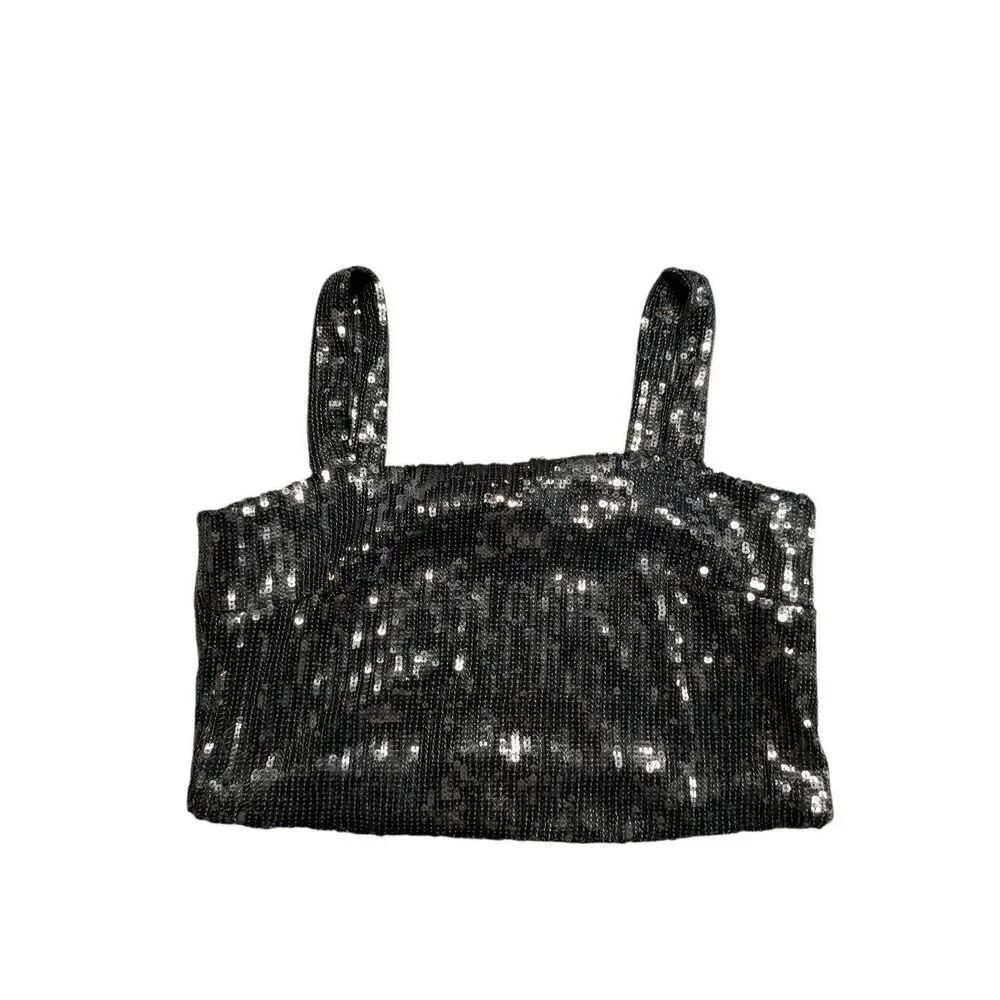 Rachel Zoe Black Sequin Crop Top Women's Size Small